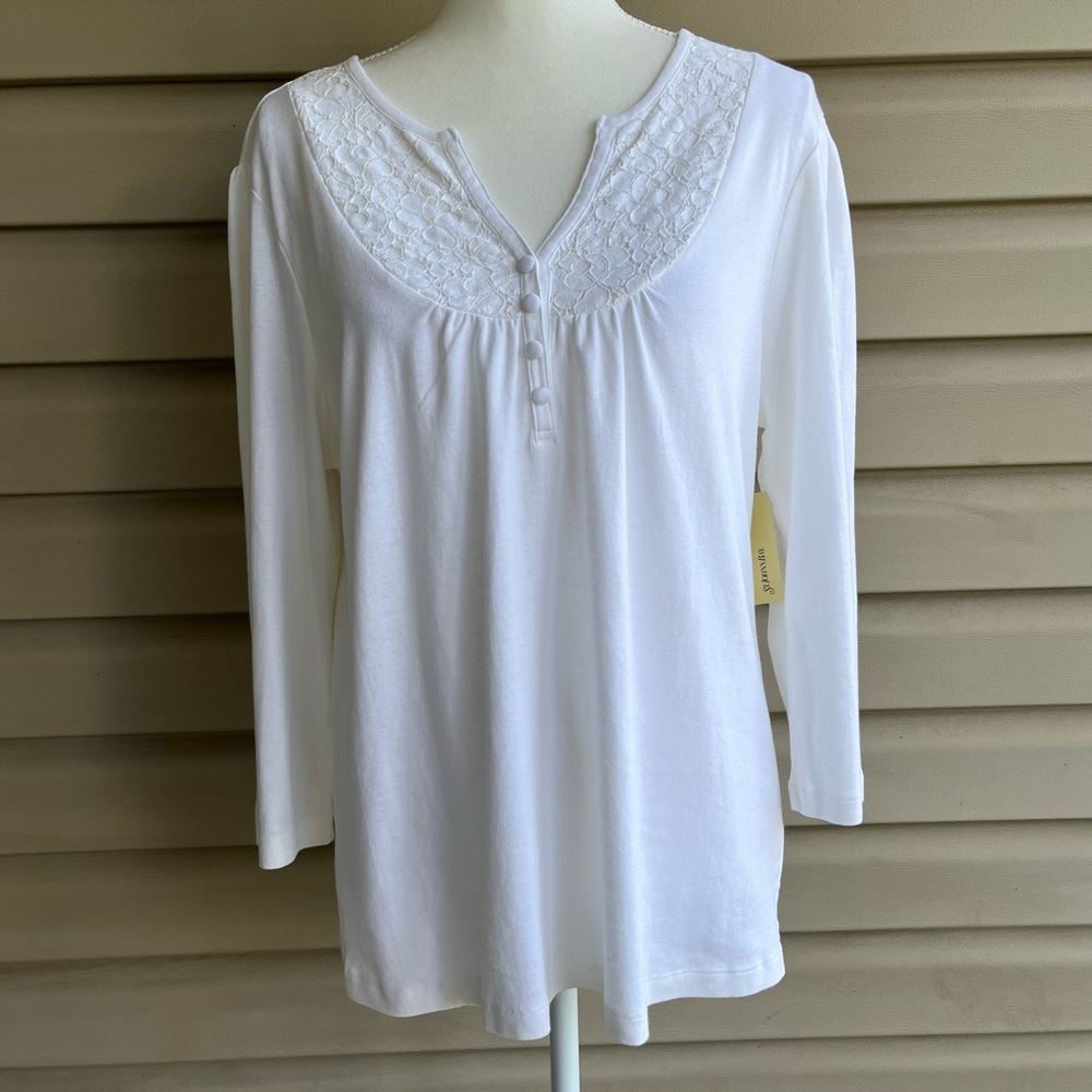 •St. John’s Bay• NWT Lace Detail Knit Peasant Top - XL